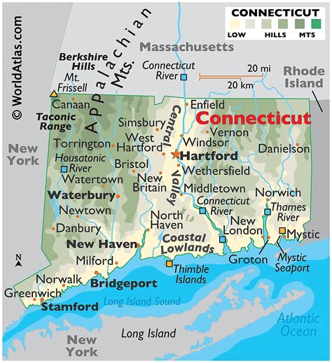 Map of the State of Connecticut, USA .